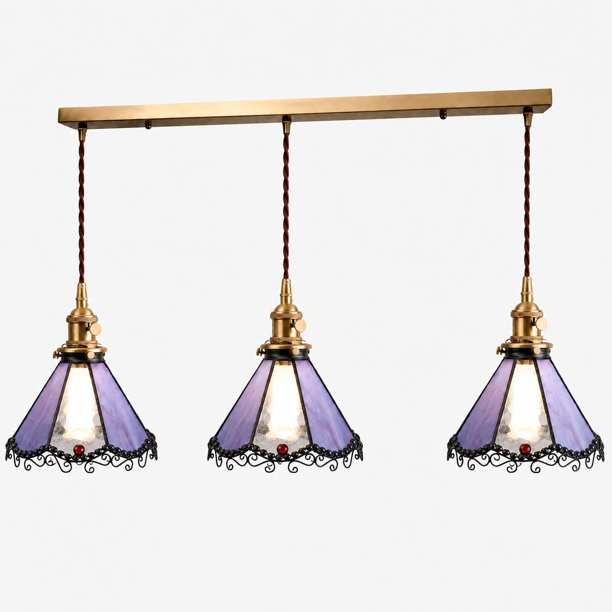 Purple / Antique Brass / 3-Light Linear Pendant