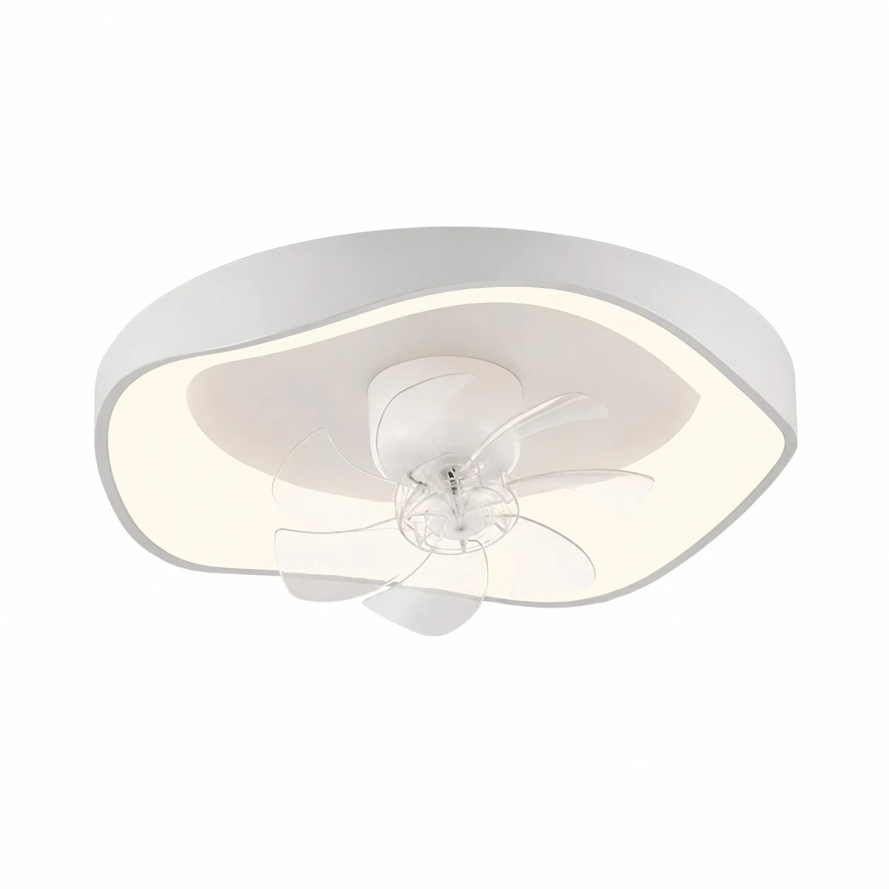 Angled white ceiling fan light view