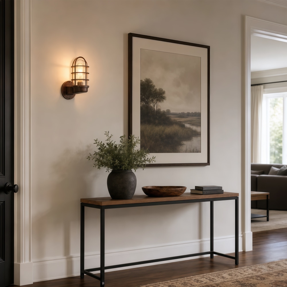 Patnox Clear Glass Wall Sconce Above A Console Table
