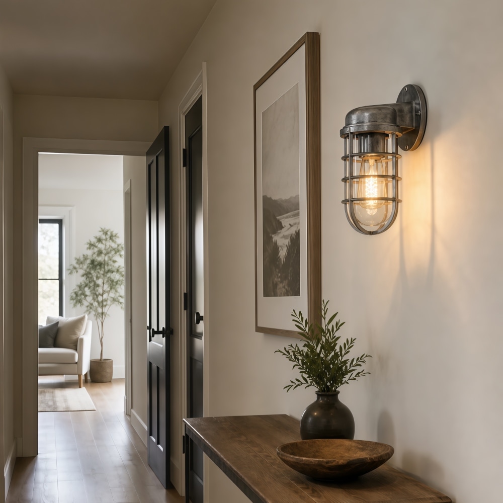 Patnox Clear Glass Wall Sconce In A Hallway