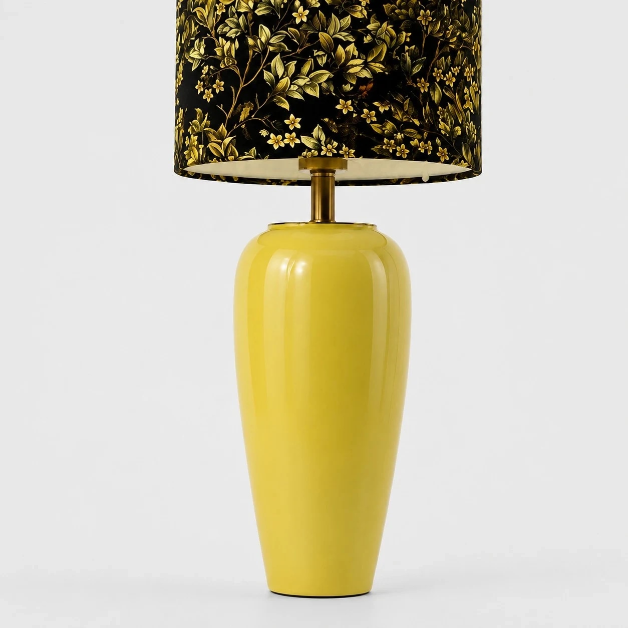Glossy yellow ceramic base and floral shade proportion