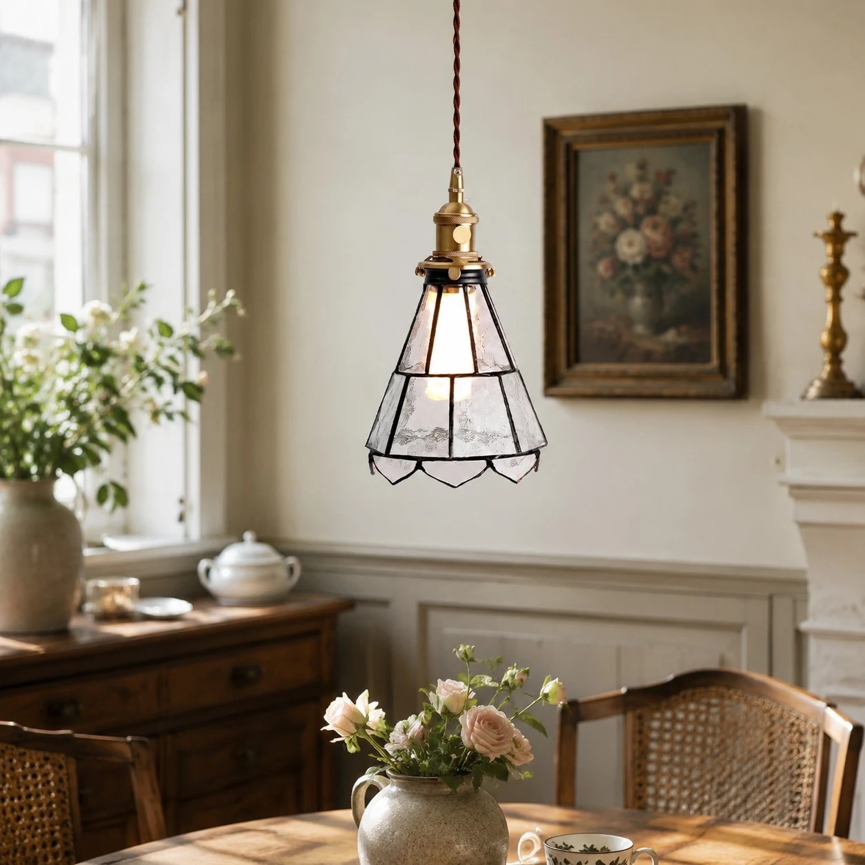 Clear glass pendant in a bright room