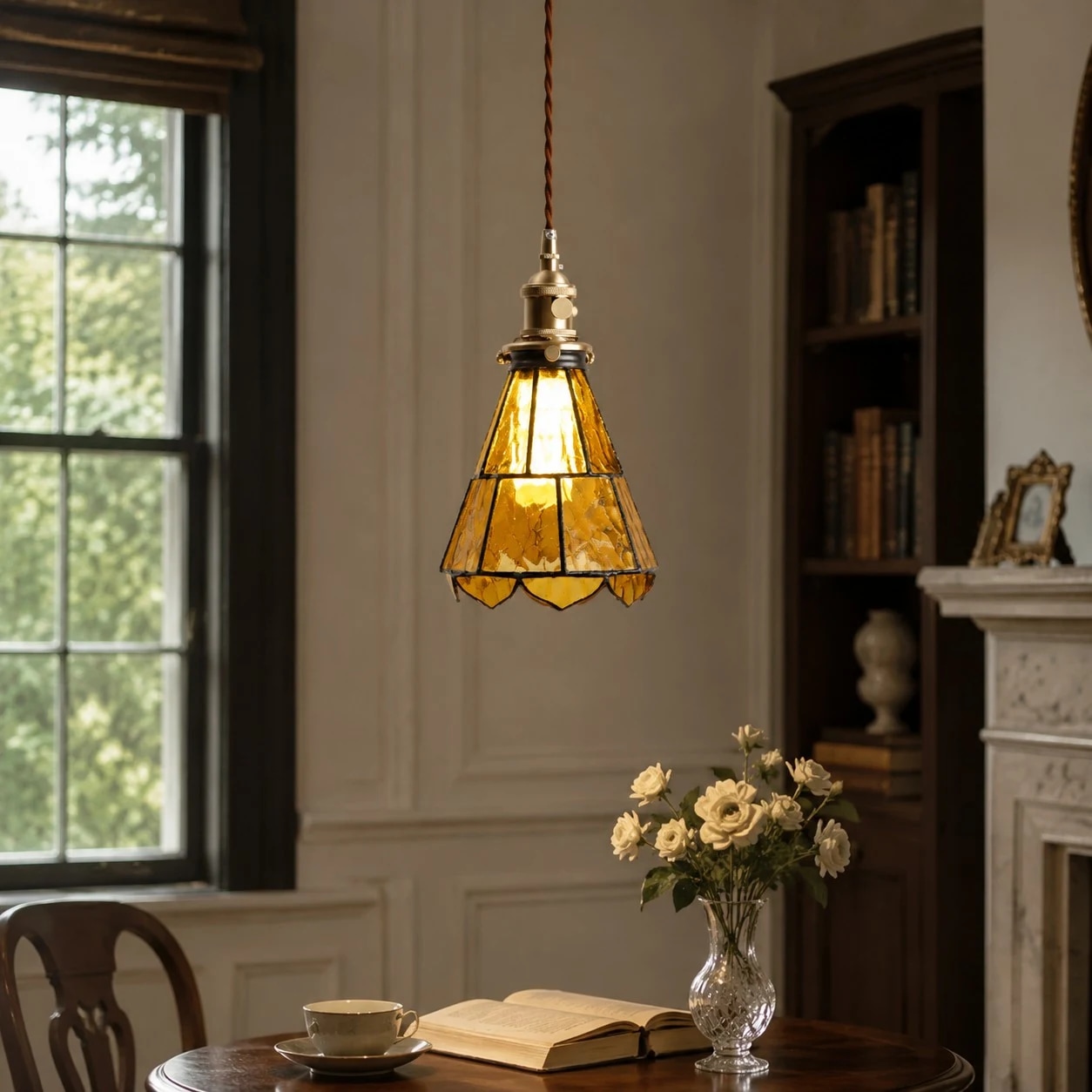 Amber pendant in a French country dining room