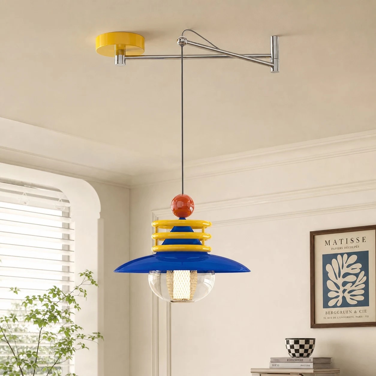 Blue yellow and red dopamine pendant lamp finish option