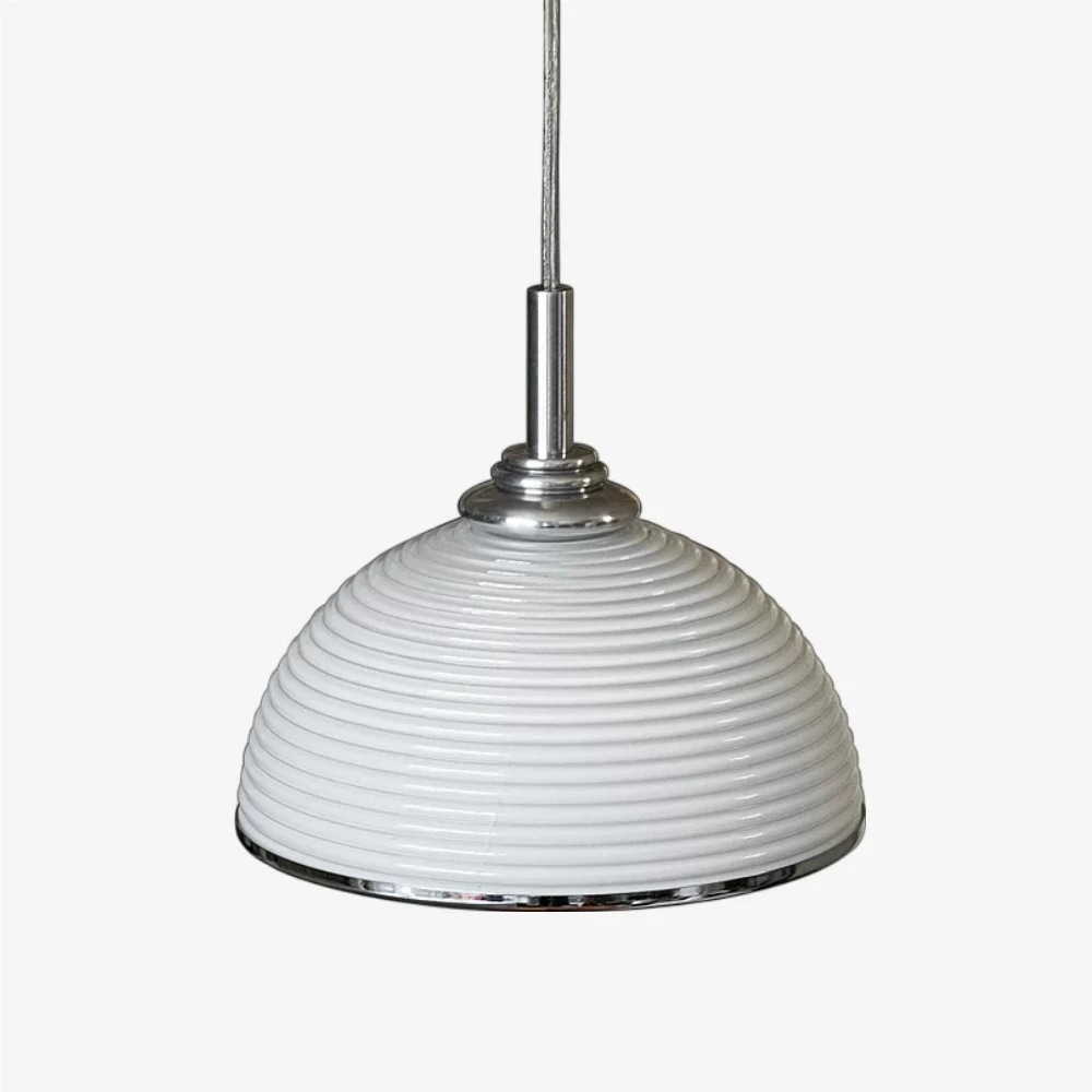White ribbed shade pendant light SKU view