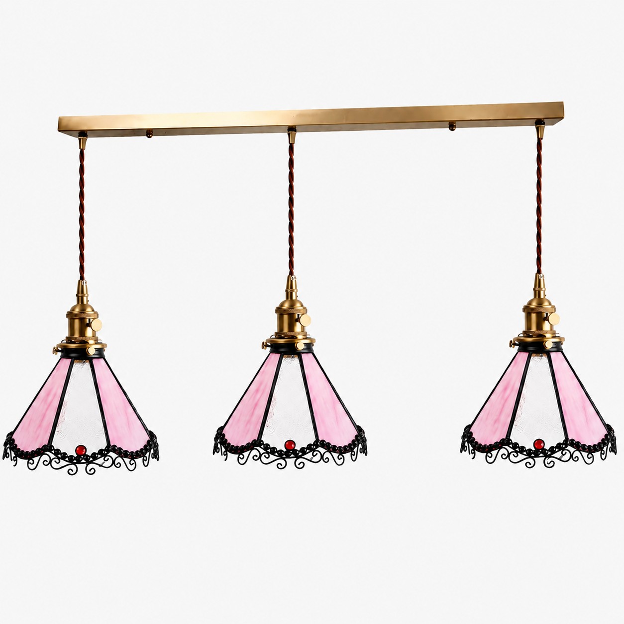 Pink / Antique Brass / 3-Light Linear Pendant