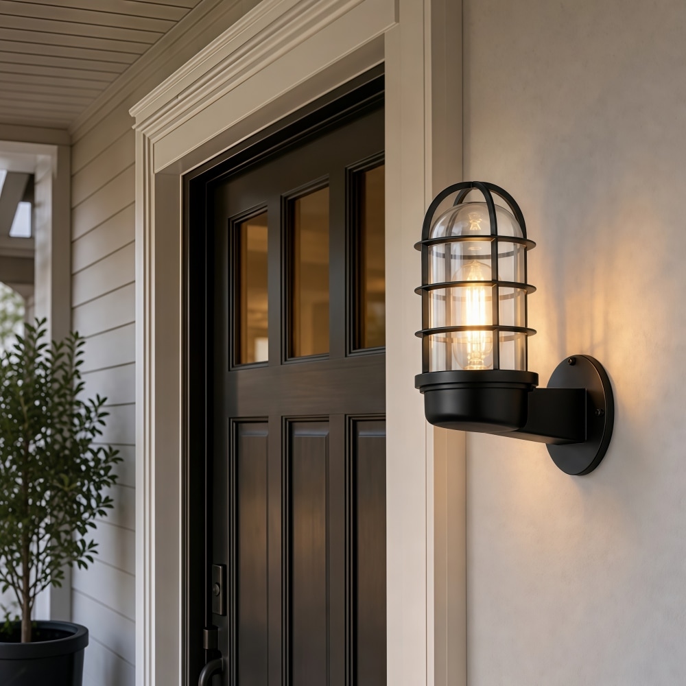 Patnox Clear Glass Wall Sconce Beside An Entry Door