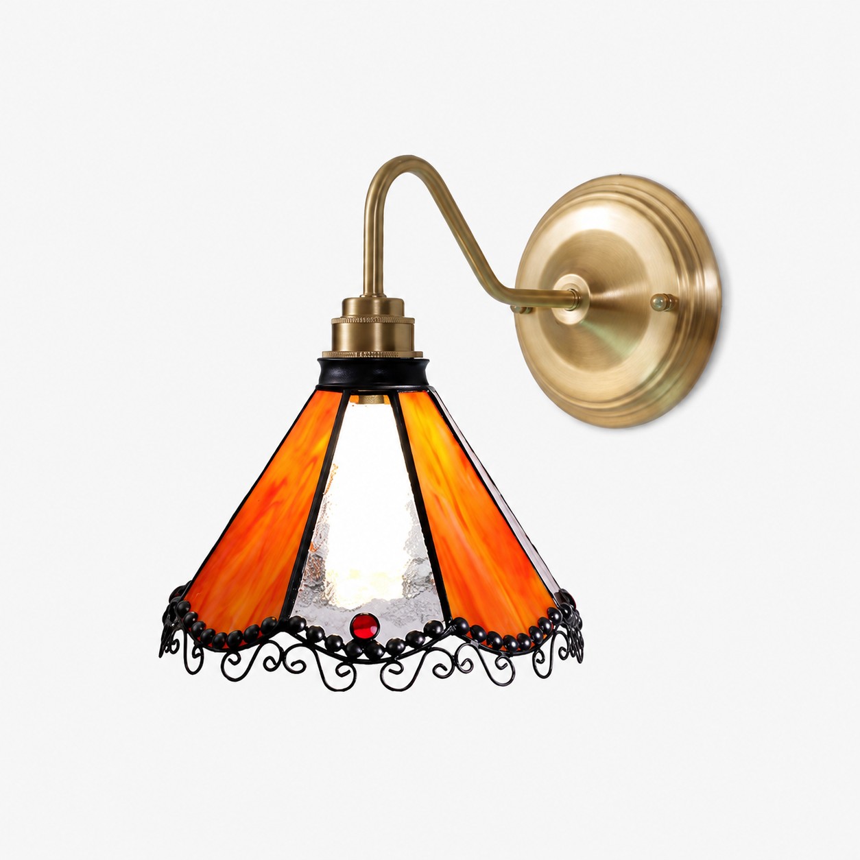 Orange stained glass wall sconce styled for bedside walls, vanity mirrors, and quiet hallway corners.