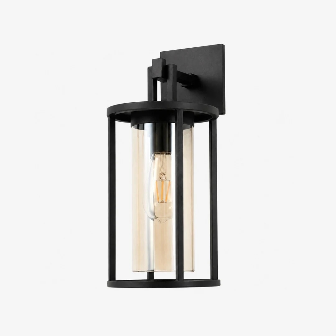 Black outdoor wall lantern SKU image on a clean background